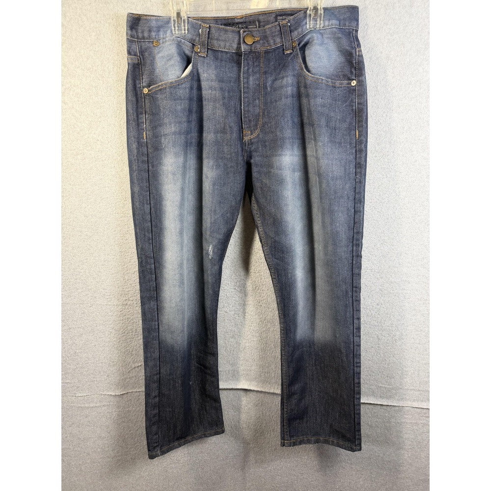 Pd&c Slim Straight Jeans Mens 36x30 Blue Medium Wash Denim Distressed Pants